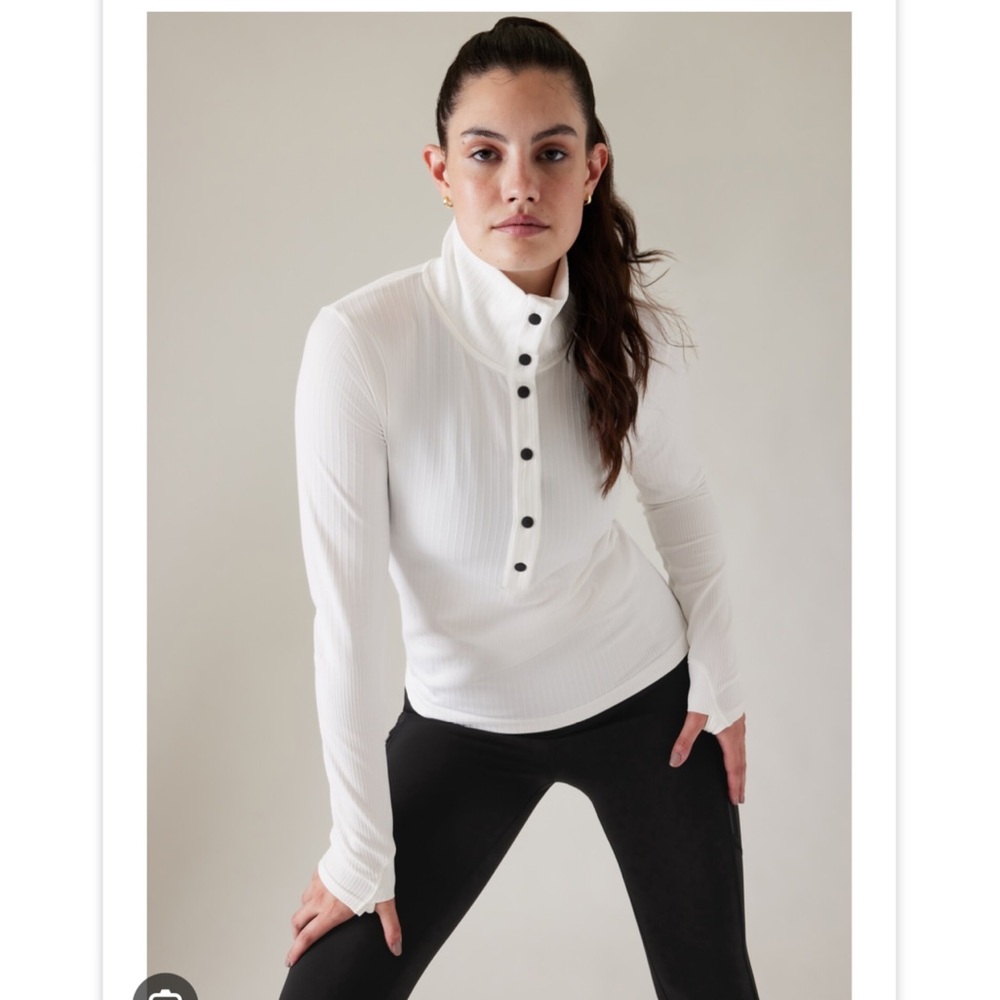 Athleta Flurry Seamless Henley Top Snap Top Mock Run Train White #466524 X-SMALL